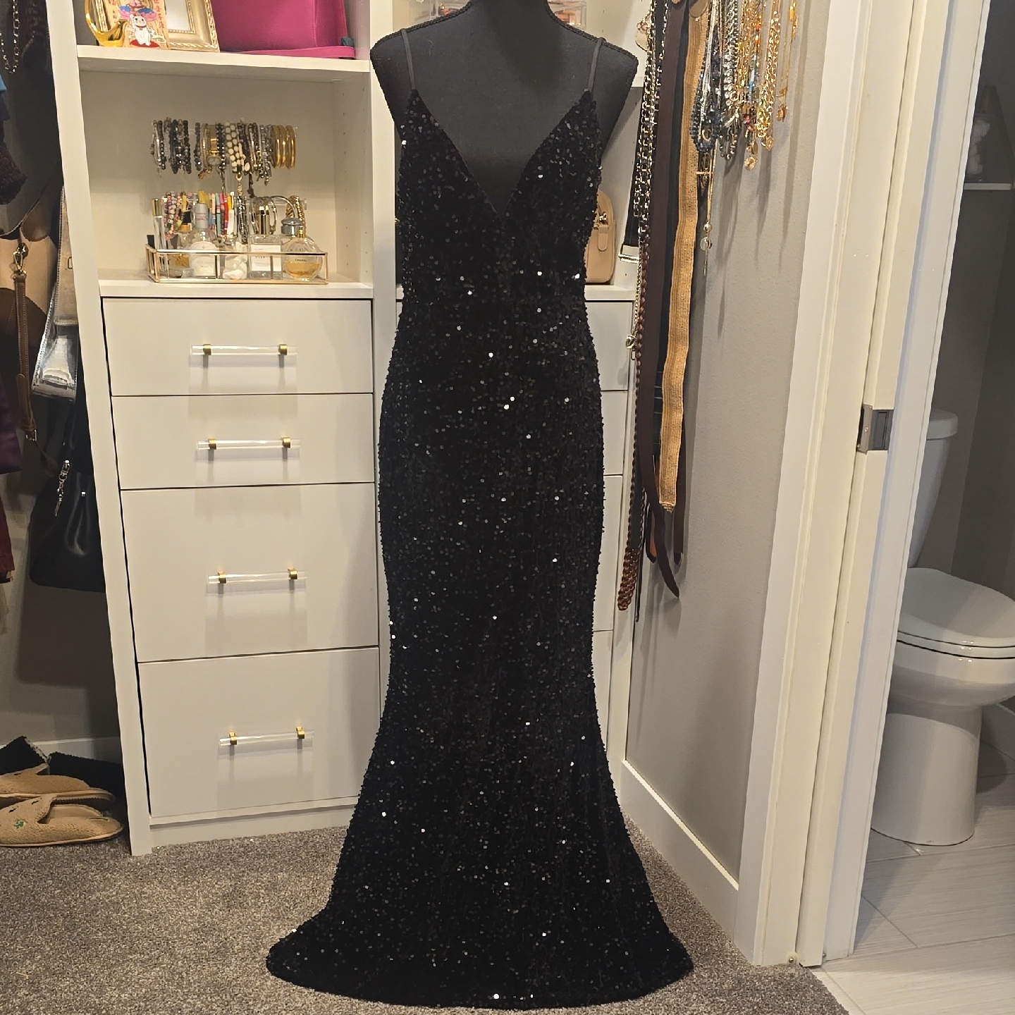 Baltic Born Black Sequin Evening Gown